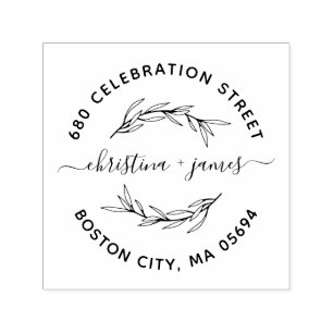 Tampon Auto-encreur Elegant Laurel Leaf Adresse de retour