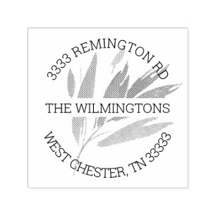 Tampon Auto-encreur Elégant Leaf Artistic Round Return Adresse