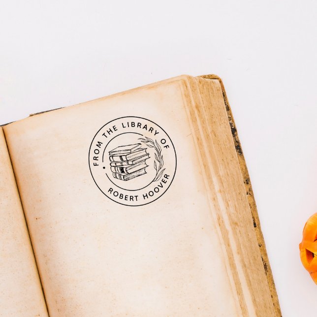 Tampon Auto-encreur Élégant Livre Feuille Classique De La Bibliothèque (Créateur téléchargé)