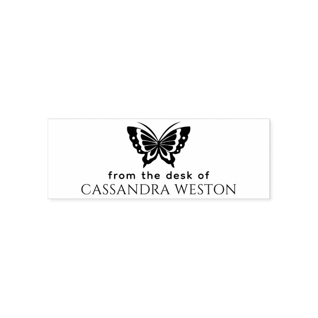 Tampon Auto-encreur Élégant minimaliste #4 Papillon "Bureau de" Nom (Design)