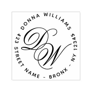 Tampon Auto-encreur Élégant Monogramme Calligraphie 2 Initiales Adress