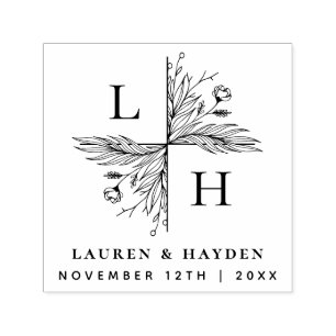 Tampon Auto-encreur Élégant Monogramme Floral Enregistrer Le Mariage