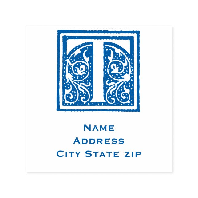 Tampon Auto-encreur : Élégant monogramme initial "T" Manuscrit médiéva (Design)