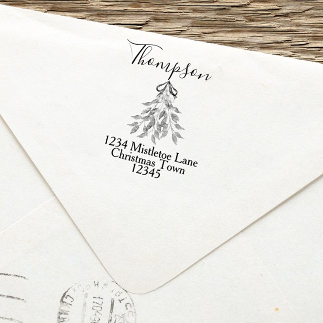 Tampon Auto-encreur Élégant Noël Vacances Botanique Adresse de retour (Mistletoe and berries return address self inking stamp)