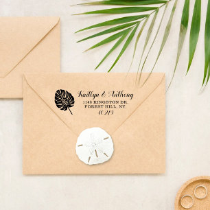 Tampon Auto-encreur Elégant Palm Tropical Leaf Beach Mariage