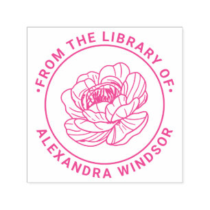 Tampon Auto-encreur Elegant Peony Bloom Library Nom du livre