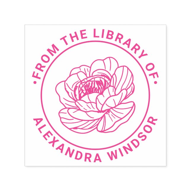 Tampon Auto-encreur Elegant Peony Bloom Library Nom du livre (Design)