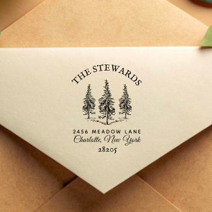 Tampon Auto-encreur Élégant Pins vintages Adresse familiale Hiver
