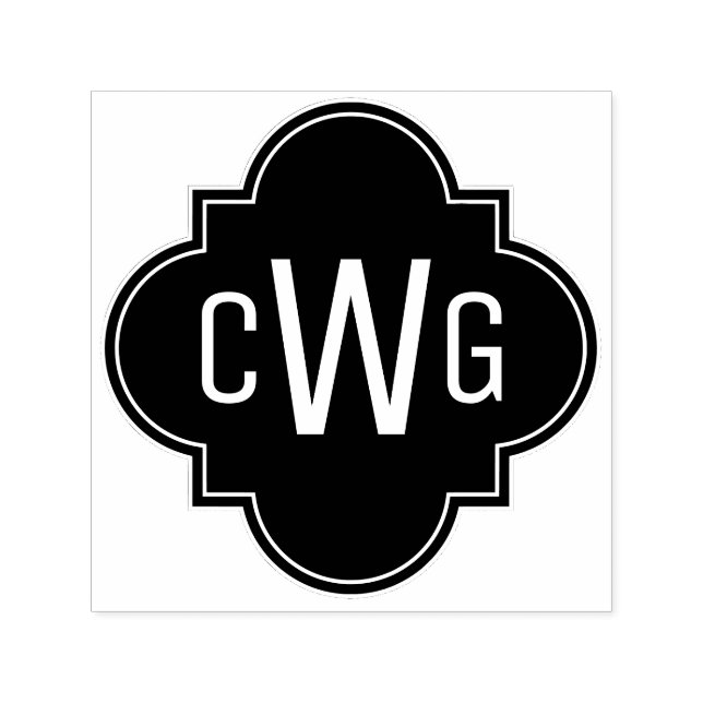 Tampon Auto-encreur Élégant Quatrefoil marocain 3 Monogramme initial (Design)