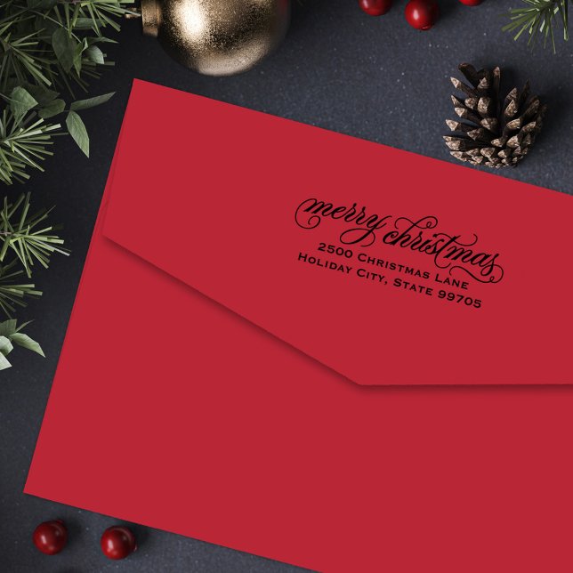 Tampon Auto-encreur Élégant Script Joyeux Noël Adresse de retour (Créateur téléchargé)