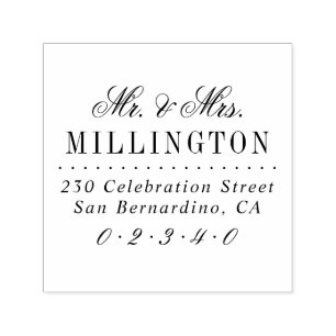 Tampon Auto-encreur Élégant Script Mr & Mrs Mariage Adresse de retour
