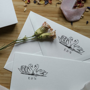 Tampon Auto-encreur Élégant Swan Couple Mariage Monogramme