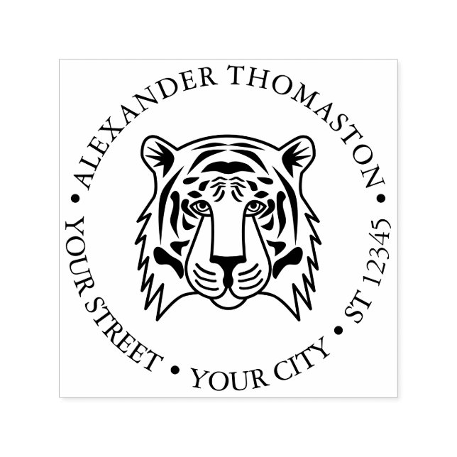Tampon Auto-encreur Élégant Tiger Head Round Name Adresse de retour (Design)