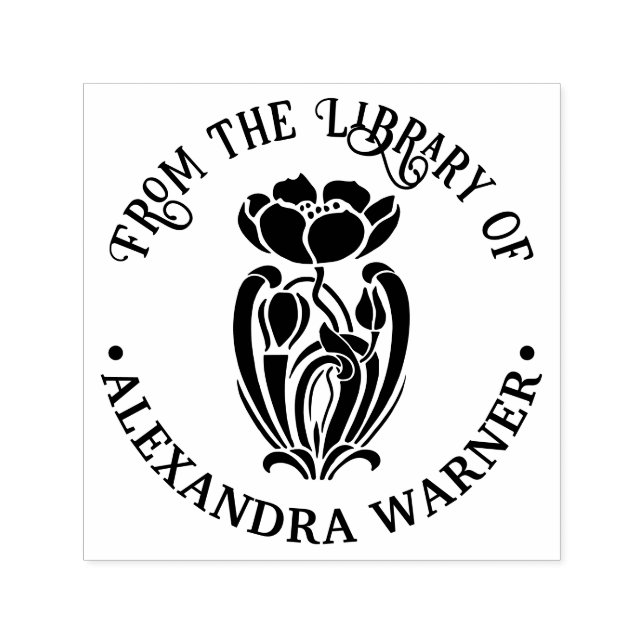 Tampon Auto-encreur Élégante Bibliothèque ronde Art Nouveau Fleur Nom  (Design)