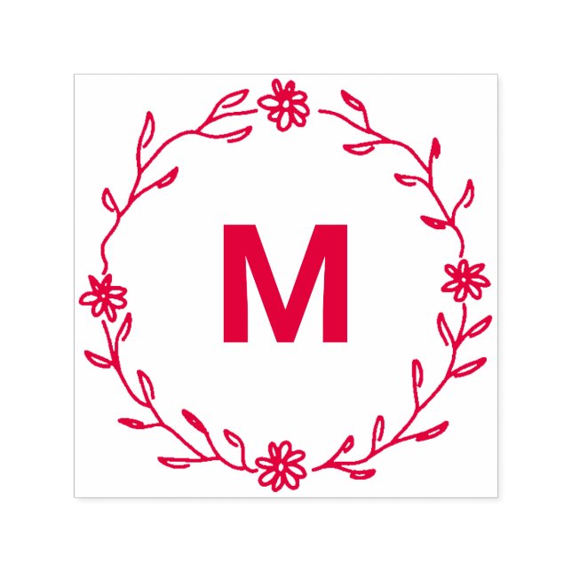 Tampon Auto-encreur ♥ Élégante couronne florale Monogramme ♥ (Design)