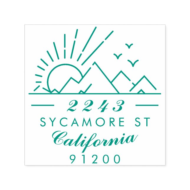 Tampon Auto-encreur Élégante Typographie Mountain Sunset Adresse de re (Design)
