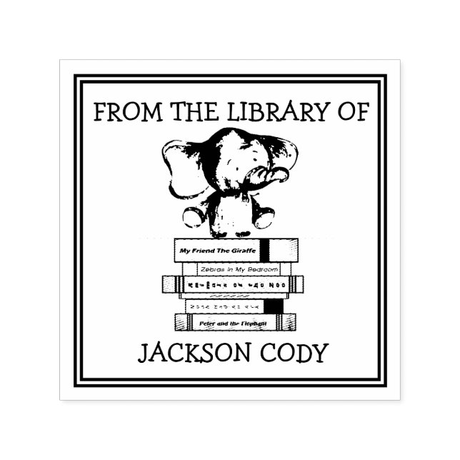 Tampon Auto-encreur Eléphant Cute Avec Livres De La Bibliothèque De L' (Design)