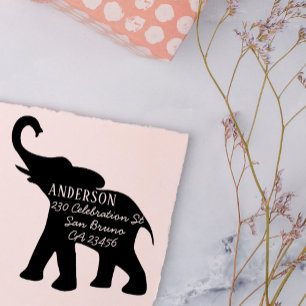 Tampon Auto-encreur Elephant Silhouette Nom de famille et adresse de r