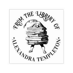 Tampon Auto-encreur Elf Gnome transportant une énorme pile de livres N