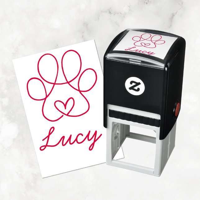 Tampon Auto-encreur Empreinte de patte avec signature Coeur et animal  (Créateur téléchargé)
