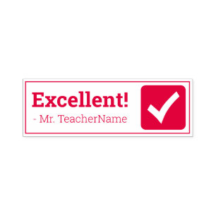 Tampon Auto-encreur Encouragement "Excellent!" + Nom de l'enseignant p