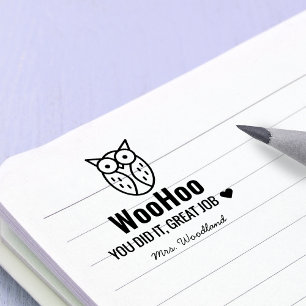 Tampon Auto-encreur Encouragement WooHoo Hibou Personnalisé Enseignant