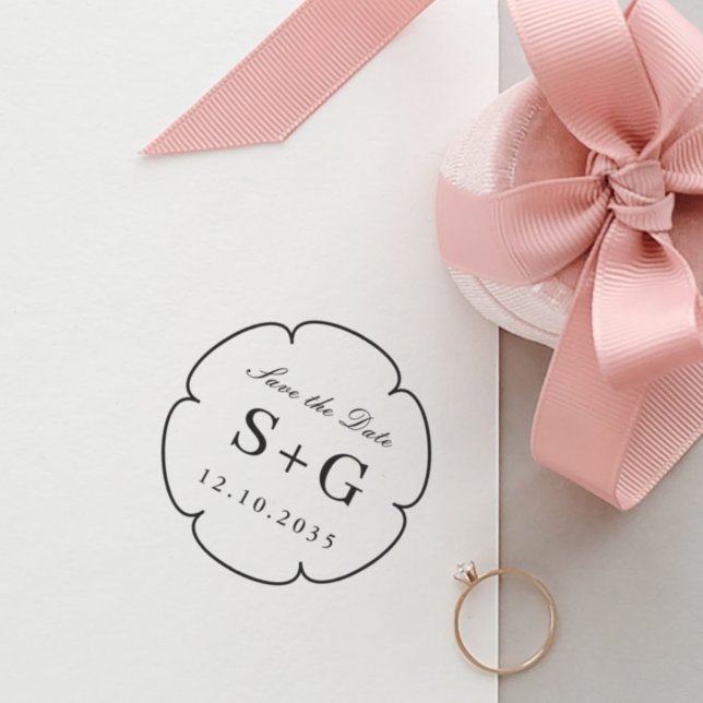 Tampon Auto-encreur Enregistrer la date Monogram Mariage Flower (Créateur téléchargé)