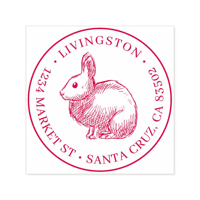 Tampon Auto-encreur Esquisse de lapin Ronde Nom de famille et adresse  (Design)