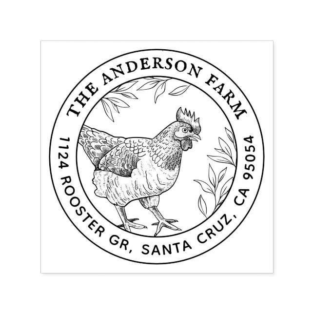 Tampon Auto-encreur Esquisse de poulet rustique personnalisée Adresse  (Design)