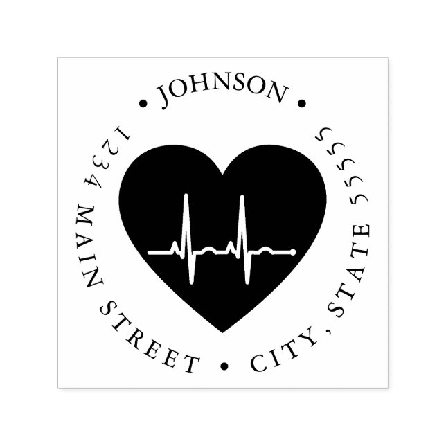 Tampon Auto-encreur Étiquette de retour simple Red Heart EKG Heart Mon (Design)