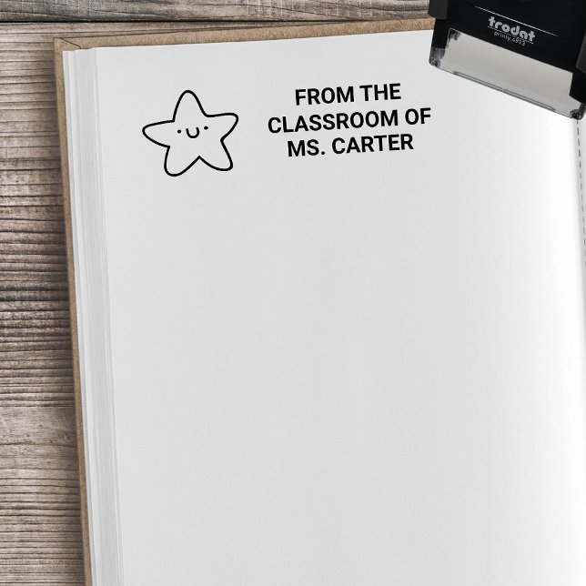 Tampon Auto-encreur Étoile Souriante De La Classe De Nom Personnalisé (From the classroom of star stamp)