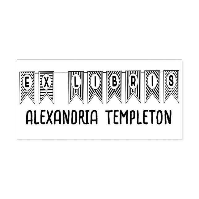 Tampon Auto-encreur Ex Libris Bunting Pennant Drapeau Nom du livre (Design)
