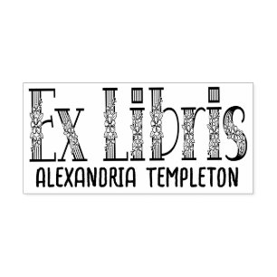 Tampon Auto-encreur Ex Libris Lettres de texte floral Nom de la biblio