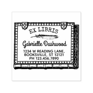 Tampon Auto-encreur Ex Libris Plaque Vintage Livre et Nom de la plume