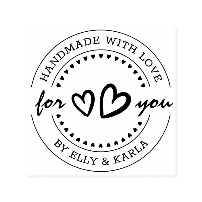 Tampon Auto-encreur Fabriqué à la main avec amour Nom personnalisé & C (Design)