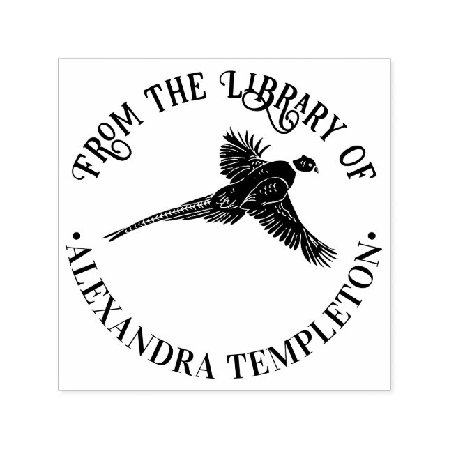 Tampon Auto-encreur Faisan élégant Nom de livre de bibliothèque de sil (Design)