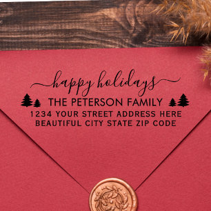 Tampon Auto-encreur Family Happy Holidays Script Return Adresse Self-i