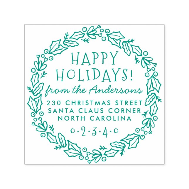 Tampon Auto-encreur Fer Botanique de Noël Nom et adresse de retour (Design)