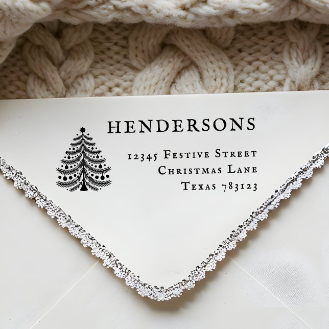 Tampon Auto-encreur Festif Arbre de Noël Retour Adresse Timbre en caou (Créateur téléchargé)