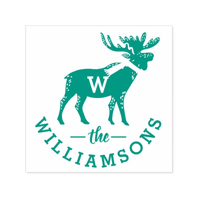 Tampon Auto-encreur Festif Moose d'hiver Monogramme Famille Noël (Design)