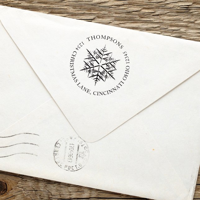 Tampon Auto-encreur Fête de Noël Elégant Flocon de neige d'hiver simpl (Winter snowflake design with a circle text design. with an elegant design.)