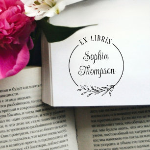 Tampon Auto-encreur Feuille botanique Nom du script Ex Libris Plaque