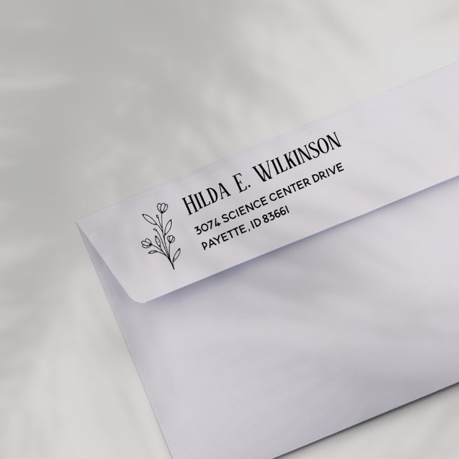 Tampon Auto-encreur Feuilles floraux simples et élégants Nom Adresse d (Rubber Stamp Mock-up)