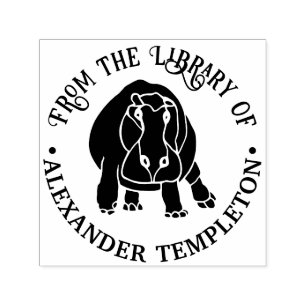 Tampon Auto-encreur Fierce Hippopotamus Silhouette Bibliothèque Nom du