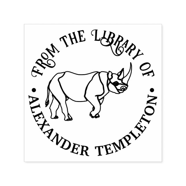 Tampon Auto-encreur Fierce Rhinoceros Outline Library Nom du livre (Design)