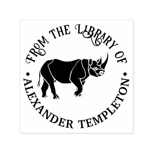 Tampon Auto-encreur Fierce Rhinoceros Silhouette Bibliothèque Nom du l (Design)