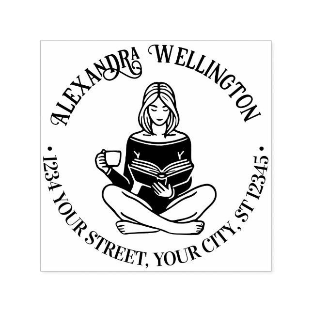 Tampon Auto-encreur Fille croisée Lecture #2 Nom Adresse de retour (Design)