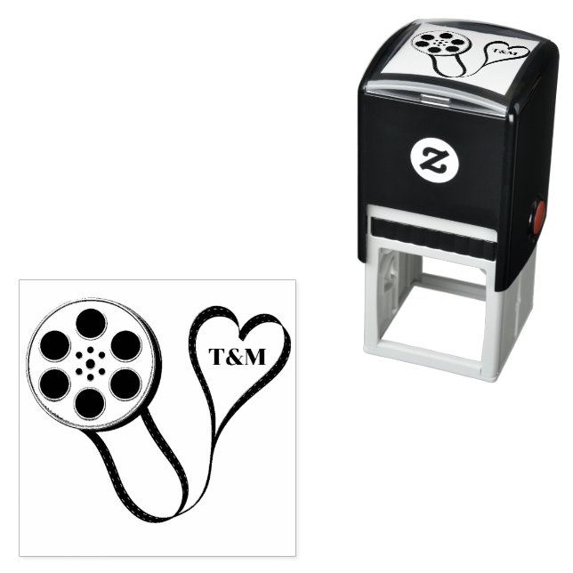Tampon Auto-encreur Film Reel Love Heart Mariage personnalisé (En situation)