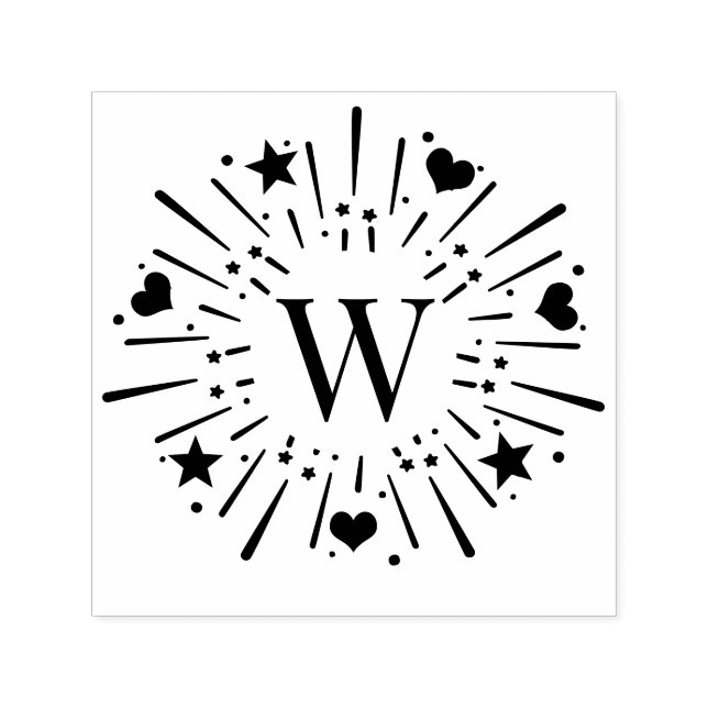 Tampon Auto-encreur Fireworks Burst Stars Hearts Center 1 Initial #2 (Design)