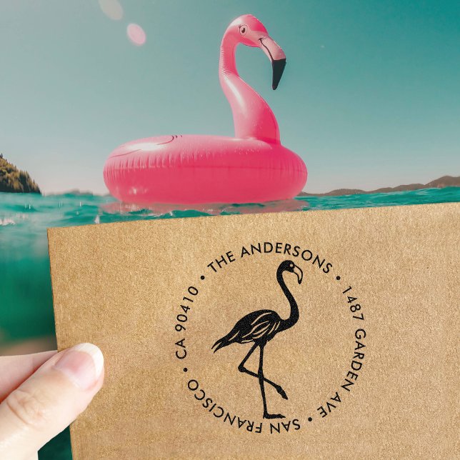 Tampon Auto-encreur Flamant rose Adresse de retour Label Ménage Cadeau (Créateur téléchargé)
